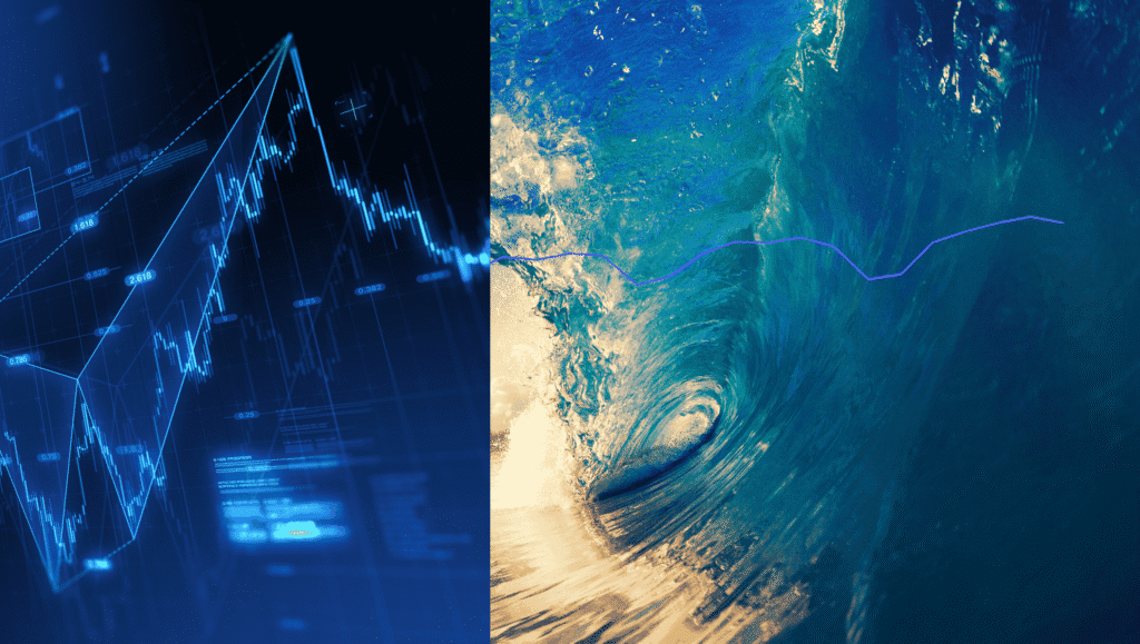 A business chart transitioning to a wave, symbolizing Reddit for business.