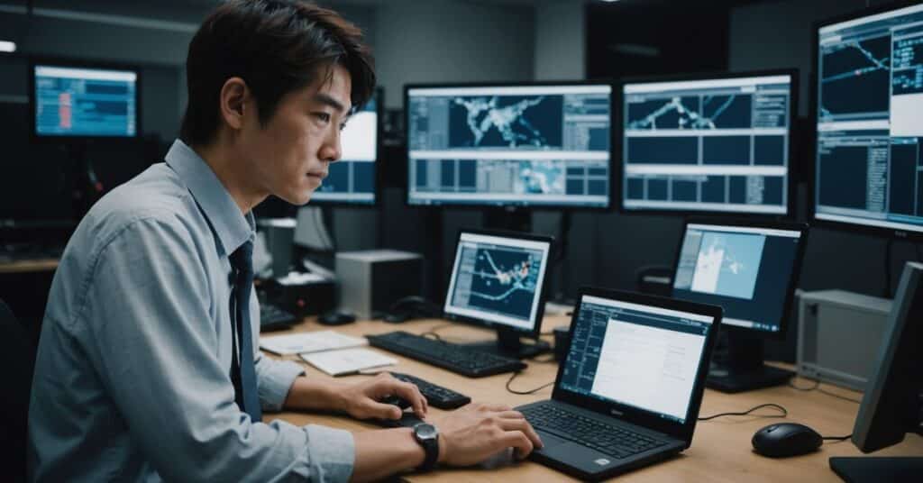 A japanese publisher typing at a computer.