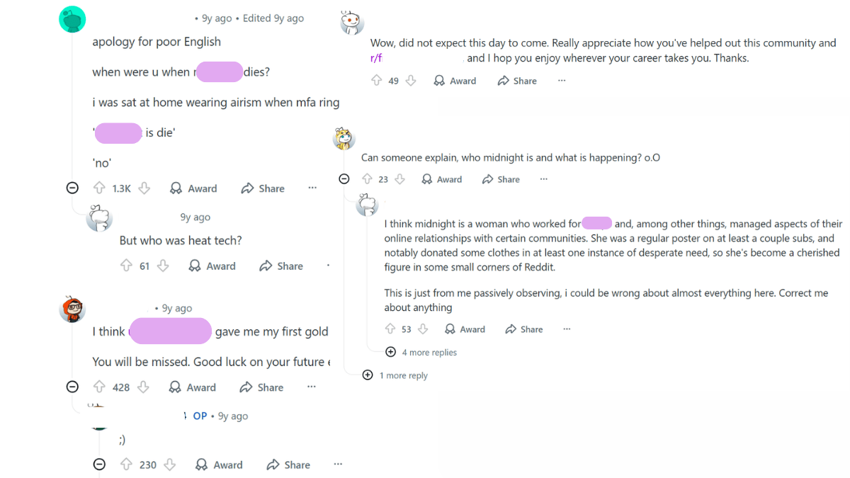 The community responses to the brand manager leaving.